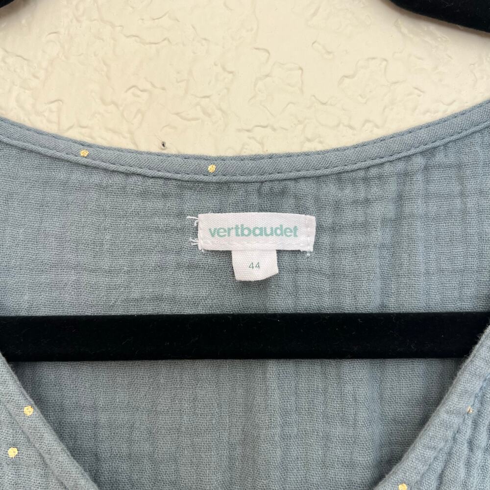 Vertbaudet Blue Gold Dot Ruffle Sleeveless Cotton Button Blouse Top 44 - Picture 5 of 12